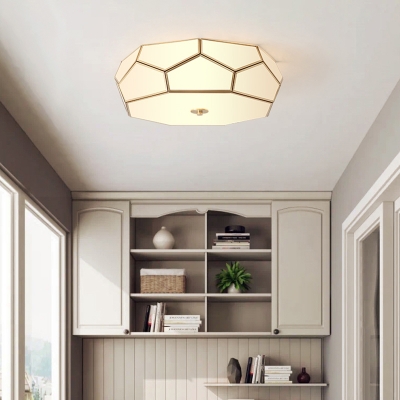 Geometric Bedroom Ceiling Flush Mount Simplicity White Glass Brass Flush Light Fixture
