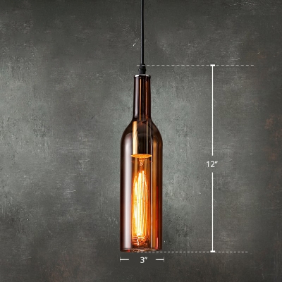 Glass Wine Bottle Pendant Lamp Decorative 1 Bulb Hanging Light Fixture for Cafe Bar