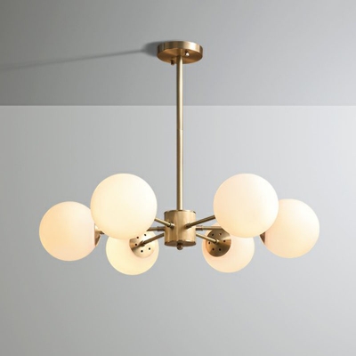 Globe Suspension Light Nordic Style Frosted Glass Living Room Chandelier Light in Gold