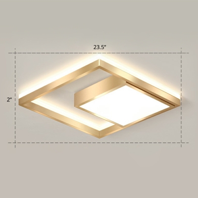 Gold Finish Square LED Ceiling Lighting Minimalist Aluminum Flush Mount Light Fixture for Bedroom