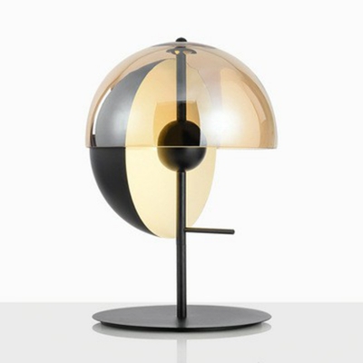 Half-Sphere Nightstand Lamp Postmodern Tan Glass 1-Light Living Room Table Lighting