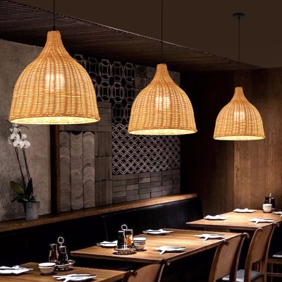 Handcrafted Bamboo Ceiling Light Modern Single Wood Hanging Pendant Light for Restaurant