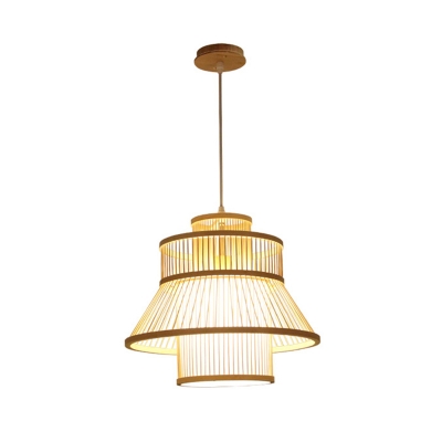 Handwoven Bamboo Pendant Light Contemporary Single-Bulb Wood Suspension Light Fixture