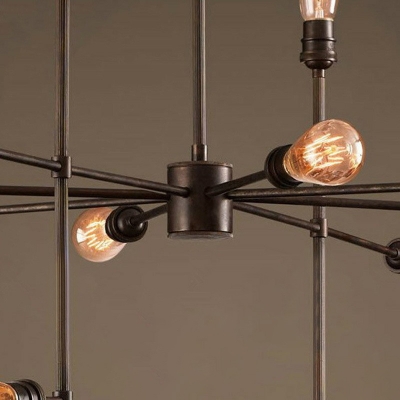Industrial 4-Dimension Ceiling Lighting 16-Light Metal Chandelier Pendant Light in Black