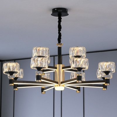 K9 Crystal Round Chandelier Light Contemporary Black Ceiling Suspension Lamp for Living Room