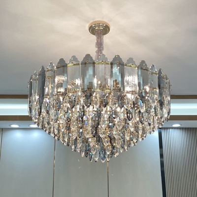 Layered Smoke Grey Crystal Pendant Lamp Modernism Hanging Chandelier for Living Room