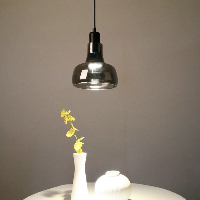 Lid Shaped Ceiling Suspension Lamp Modern Smoky Glass 1-Light Black Pendant Light Kit