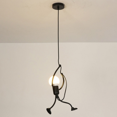 Little People Pendant Light Fixture Art Deco Creative Metal 1-Head Black Pendulum Light