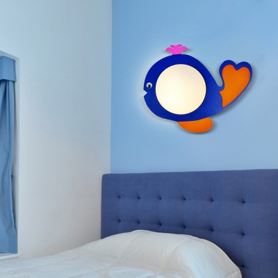 Mediterranean Cartoon Shape Wall Sconce Wooden 1-Light Kids Bedside Wall Mount Light in Blue