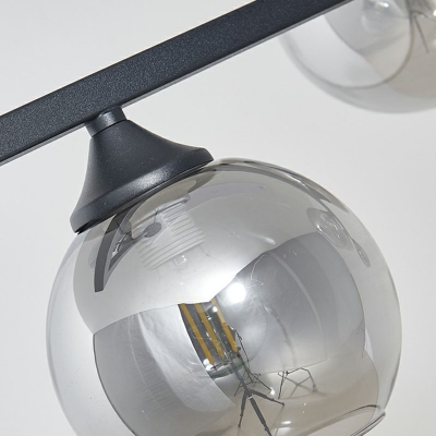 Metallic L Shaped Island Light Fixture Postmodern 6 Bulbs Hanging Pendant with Dome Glass Shade