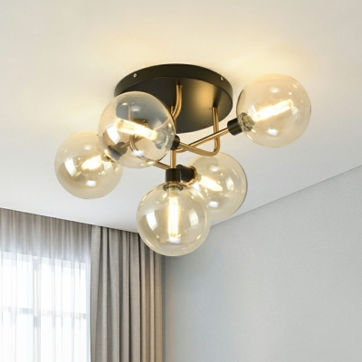 Minimalistic Ball Shade LED Semi Flush Light Glass Living Room Ceiling Mount Chandelier