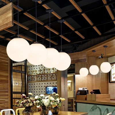 Nordic Spherical Pendant Light Fixture White Glass 1-Bulb Restaurant Hanging Ceiling Light