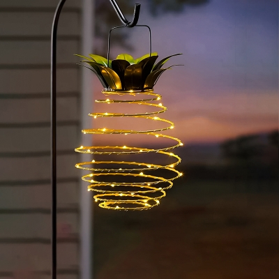 Pineapple LED Hanging Light Modern Metal Outdoor Solar Pendant Light in Gold, 1 Piece