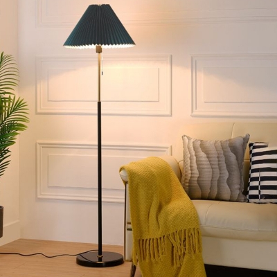 Pleated Fabric Tapered Floor Lighting Simple Style 1 Bulb Standing Lamp with Pull Chain