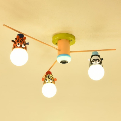 Radial Ceiling Light Cartoon Metal Kids Bedroom Chandelier with Animal Head Socket