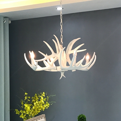 Resin Hanging Light Fixture Countryside Faux Antler Living Room Chandelier Lighting