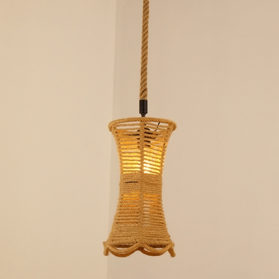 Roped Geometric Shape Drop Pendant Farmhouse 1-Light Restaurant Hanging Light in Brown