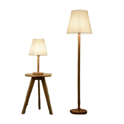 Simplicity Shaded Standing Floor Lamp Fabric 1-Head Living Room Floor Light in Wood