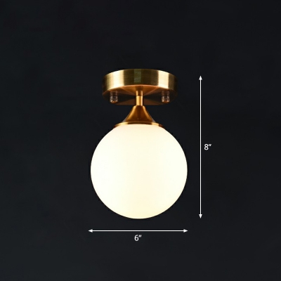 Single-Bulb Foyer Ceiling Light Postmodern Brass Semi Flush Light with Ball Glass Shade