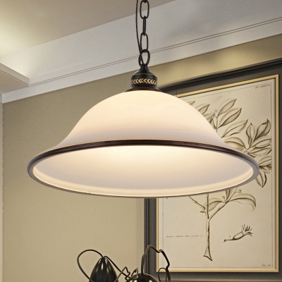 Single Ceiling Light Traditional Flared White Glass Hanging Pendant Light for Dining Room
