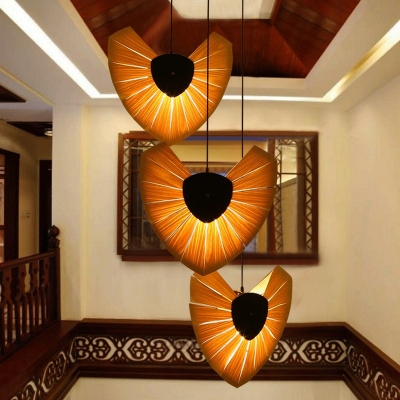 South-East Asia Botanics Hanging Lamp Wood Veneer Restaurant Ceiling Pendant Light in Beige