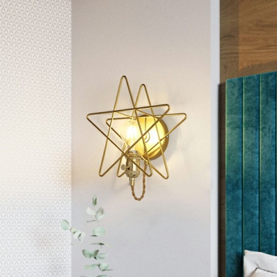 Star Shaped Bedside Wall Lamp Minimalist Metal 1 Head Golden Wall Sconce Lighting