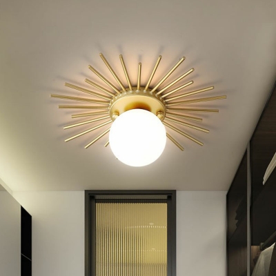 Sun Corridor LED Flush Mount Metallic Simplicity Semi Flush Ceiling Light with Globe Cream Glass Shade in Gold