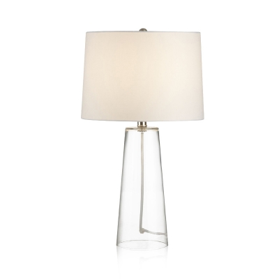 Tapered Fabric Nightstand Light Minimalist 1-Bulb White Table Lamp with Conical Glass Base