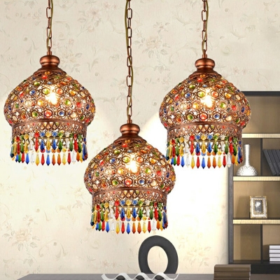 Turkish Dome Pendant Lighting 3-Light Colorful Crystal Bead Hanging Lamp for Living Room