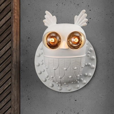 White Owl Wall Sconce Light Decorative 2-Bulb Resin Wall Mounted Light for Corridor