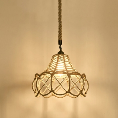 Wire Cage Dining Room Pendant Countryside Rope 1 Bulb Brown Suspended Lighting Fixture