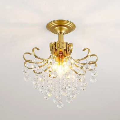 1-Bulb Scrolling Semi Flush Mount Retro Faceted Crystal Orbs Close to Ceiling Light for Aisle