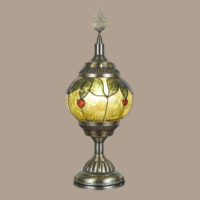 1 Head Nightstand Lamp Vintage Globe Stained Glass Night Table Lighting in Bronze