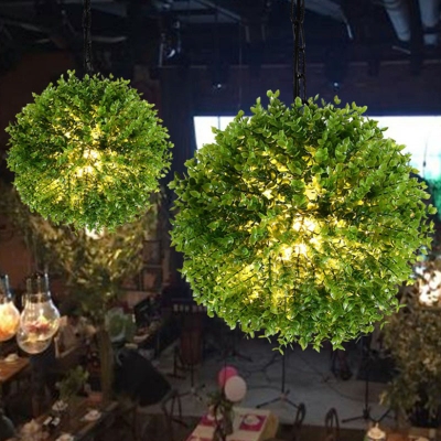 1-Light Globe Plant Suspension Lamp Industrial Green Metallic Pendant Light for Restaurant
