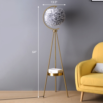 3-Leg Tray Standing Light Postmodern Metal 1 Light Floor Lamp with Globe Feather Shade