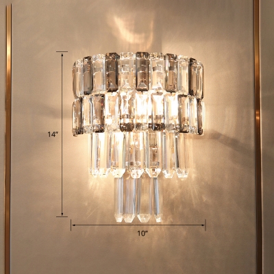 4-Tier Wall Lighting Modern Clear Crystal Rectangle 2 Bulbs Corridor Wall Light Kit