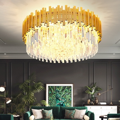 Bedroom Flush Ceiling Light Postmodern Gold Finish Flushmount with Drum K9 Crystal Shade