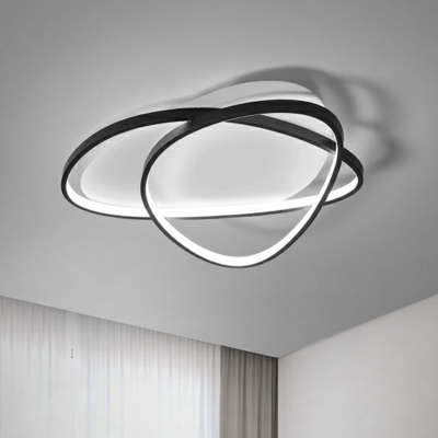 Black Triangle LED Semi Flush Mount Minimalistic Metal Ceiling Light Fixture for Bedroom