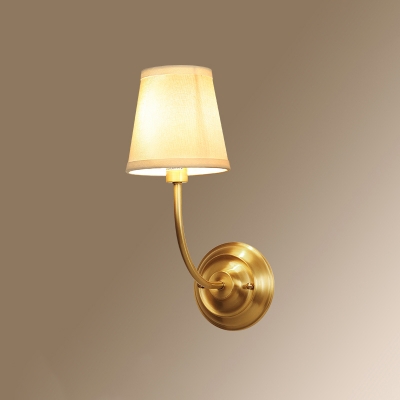 Brass Finish Single Sconce Light Minimalist Fabric Conical Wall Mounted Lamp for Dining Room