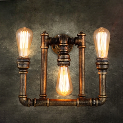 Bronze 3-Bulb Wall Light Sconce Factory Iron Water Pipe Wall Lighting Fixture for Restaurant