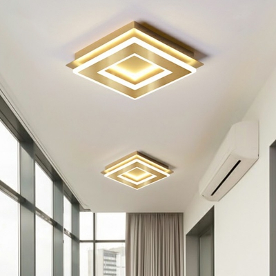 Brushed Gold Geometric Flush Mount Lighting Fixture Minimalist Metal LED Ceiling Light for Corridor
