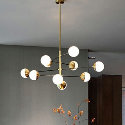 Bubble Shade Opal Frosted Glass LED Suspension Light Nordic Style Gold Chandelier Light