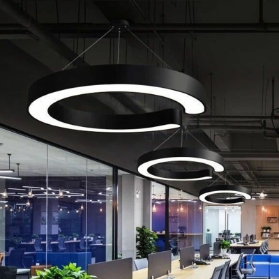 C-Shape Office LED Suspension Lighting Metal Simplicity Chandelier with Acrylic Shade