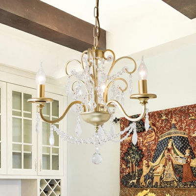 Candelabra Iron Chandelier Pendant Light Vintage Living Room Hanging Light in Gold