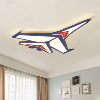Cartoon LED Led Flush Mount Ceiling Fixture Blue Plane Flushmount Light with Acrylic Shade