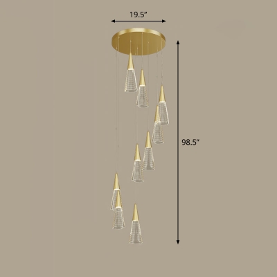 Cascade LED Multi Light Chandelier Modernism Metal Stairway Pendant Ceiling Light with Conical Acrylic Shade