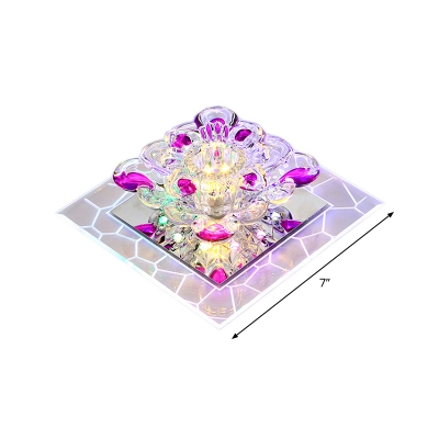 Clear Square LED Flush Lamp Contemporary Flower Crystal Flush Ceiling Light for Passageway