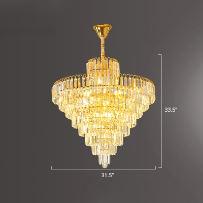 Conical Dining Room Chandelier Clear Crystal Minimalist Pendant Light Fixture in Gold