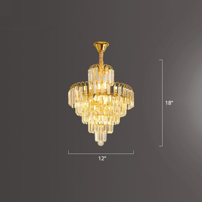 Conical Dining Room Chandelier Clear Crystal Minimalist Pendant Light Fixture in Gold