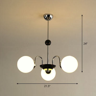 Cream Glass Ball Shade LED Suspension Light Nordic Style Chandelier Light for Living Room